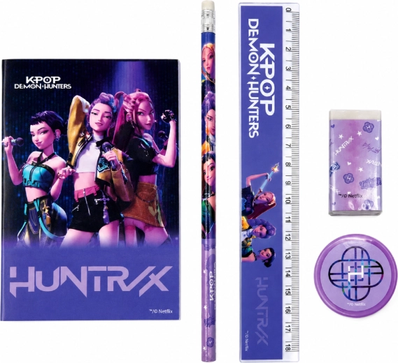 Pięcioelementowy szkolny zestaw do pisania KPop Demon Hunters Huntrix – fioletowy