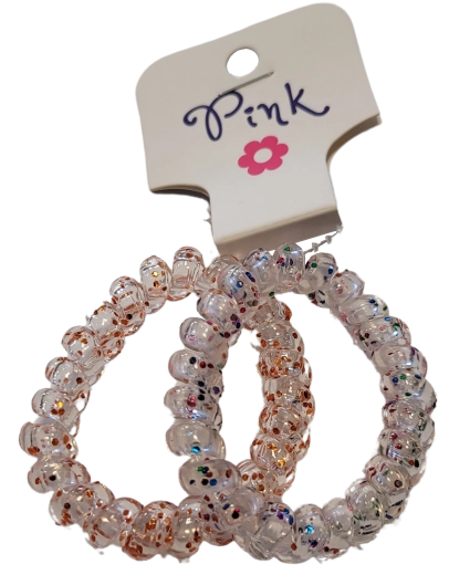 Spiralne gumki do włosów PINK z brokatem, 2 szt.