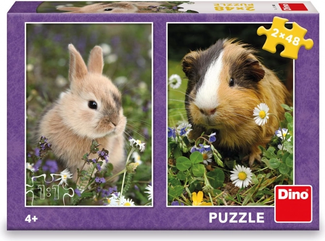 Puzzle dla dzieci króliczek i świnka morska 2×48 elementów