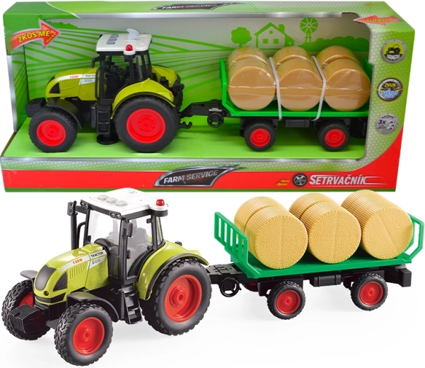 FARM SERVICE traktor z przyczepą i belami słomy 1:16