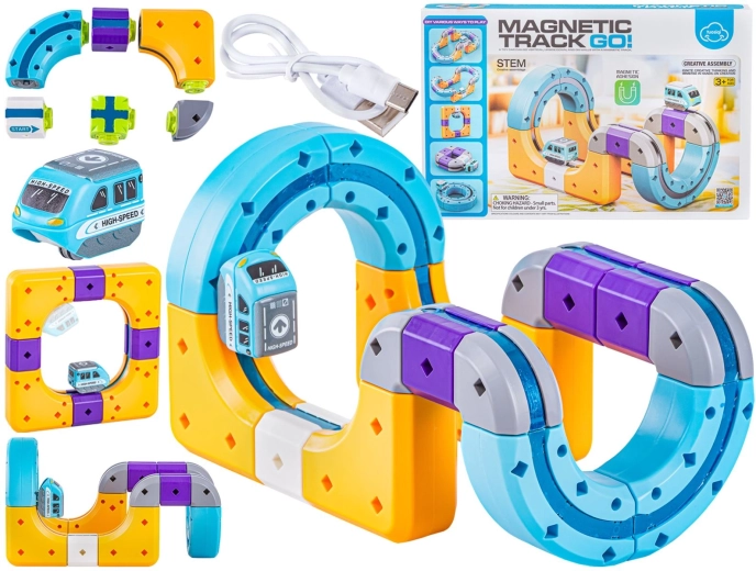 Magnetyczna układanka – magnetyczny tor z pociągiem, 39 elementów