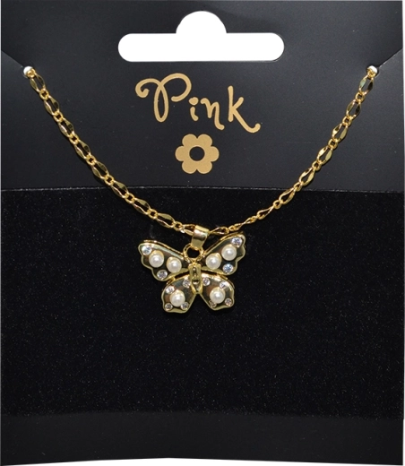 Pozłacany naszyjnik z zawieszką motyla i perłami