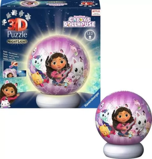Ravensburger świecąca kula puzzli 3D Puzzleball Gabby’s Dollhouse – edycja nocna (72 elementy)