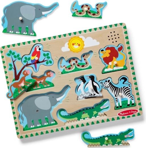 Melissa & Doug drewniane puzzle dźwiękowe Zwierzęta w zoo