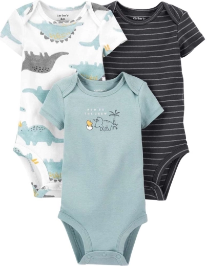 Body Carter’s z krótkim rękawem Blue Dino dla chłopca, 3 szt., noworodek