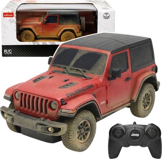 Rastar JEEP Wrangler Rubicon Muddy 1:24 RC – czerwony samochód terenowy zdalnie sterowany