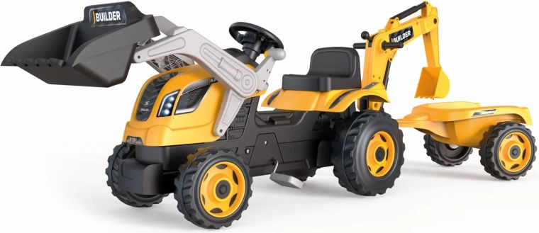 Traktor na pedały Builder Max z ładowaczem i przyczepą