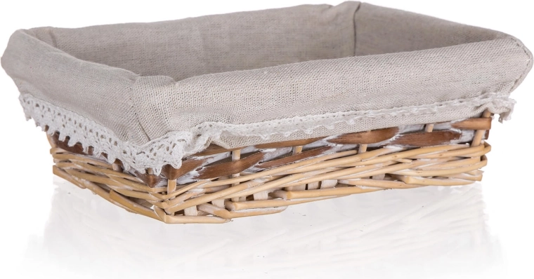 Wiklinowy prostokątny koszyk Duo 21 × 16 cm z koronkowym wykończeniem