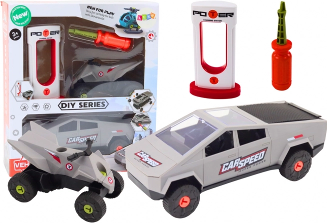 Zestaw nowoczesnego auta z quadzie do montażu DIY – szary