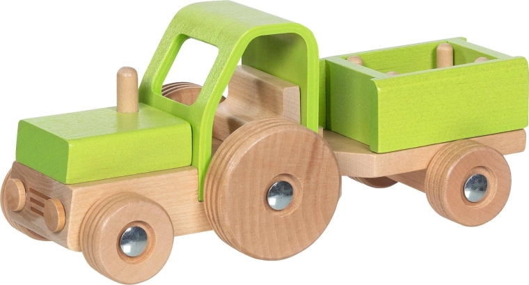 Drewniany traktor z przyczepą Goki