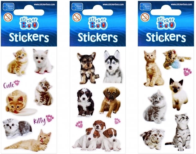 StickerBoo naklejki ze szczeniaczkami i kociętami (3 warianty) - 1 sztuka