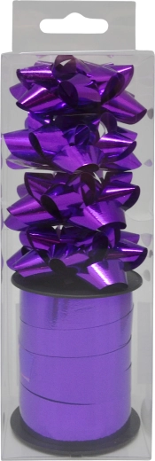 Zestaw prezentowych kokard i wstążki, fioletowy, 4 szt. + wstążka 10 m