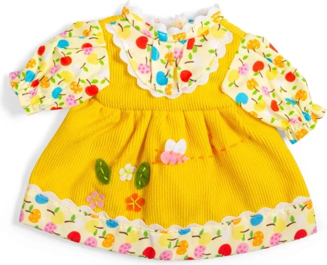 Bigjigs Toys żółta sukienka w jabłuszka i kwiatuszki dla lalki 28 cm