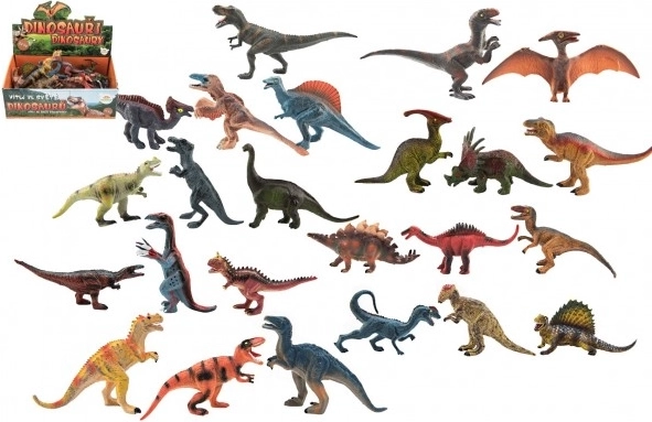 Plastowe dinozaury 11–14 cm, mix gatunków w pudełku (24 szt.)