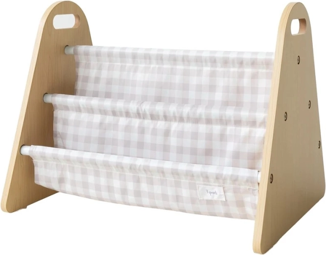 3 Sprouts dwustronny stojak na książki dziecięce gingham beżowy