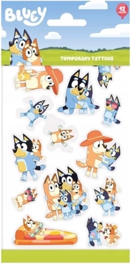 Zmywalne tatuaże dziecięce Bluey – zestaw 12 szt.