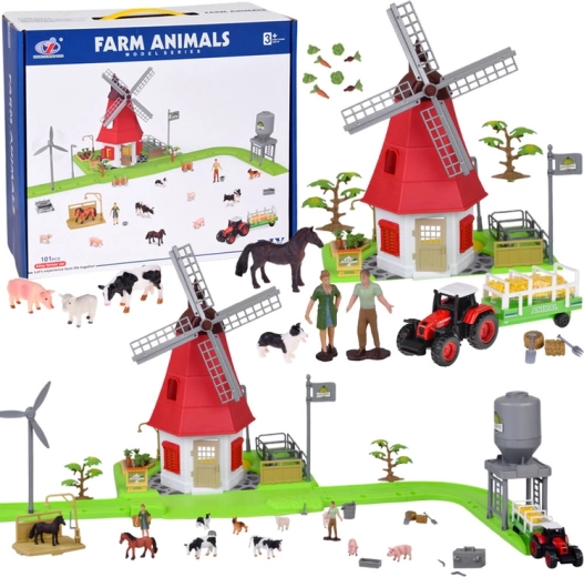 Zestaw farmerski z wiatrakiem i figurkami
