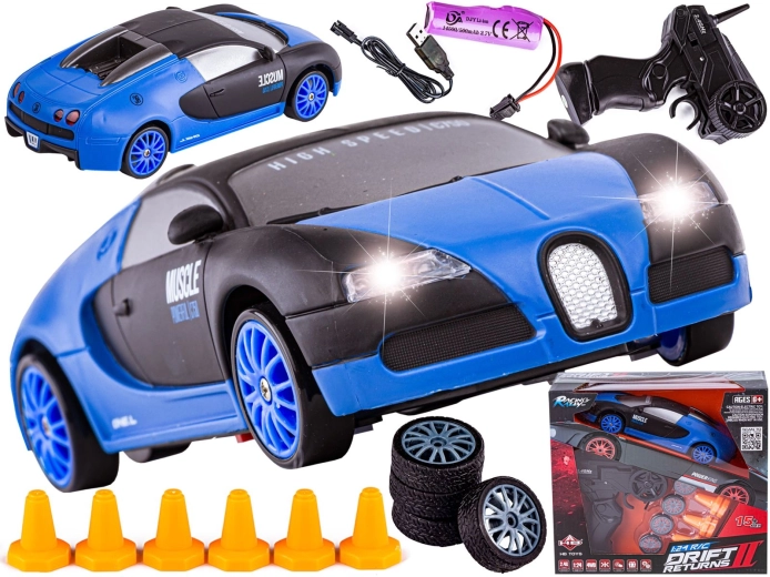 RC auto do driftu Bugatti 1:24 2,4 GHz 4WD czarno-niebieskie