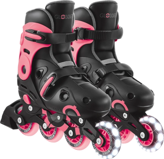 Dziecięce rolki inline Go Skates Lights ze świecącym przednim kółkiem czarno-różowe (EU 34–37)