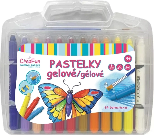 CreaFun żelowe kredki 3w1 zmywalne, zestaw 24 szt. z pędzelkiem