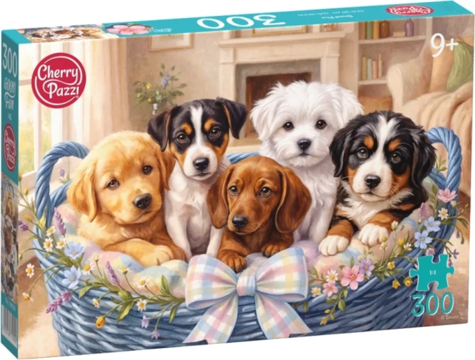 Puzzle Cherry Pazzi Szczenięta w koszyku, 300 elementów