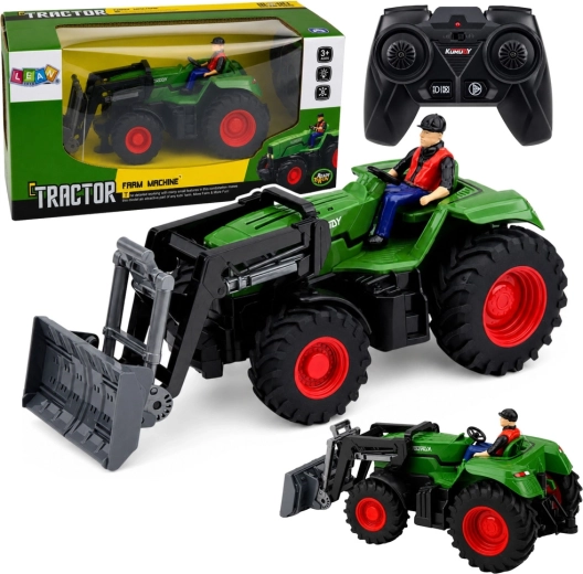 Traktor RC zdalnie sterowany z ładowaczem czołowym i figurką farmera 1:24