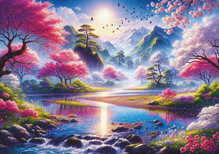Art Puzzle stawik pod kwiatami wiśni 1500 elementów