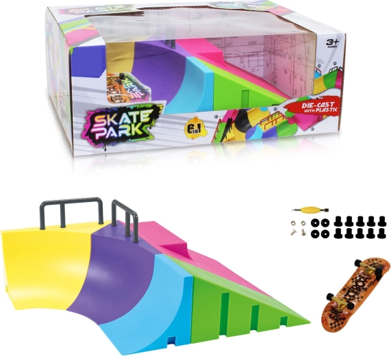 Modułowy skatepark 6w1 z quarter pipe i fingerboardem