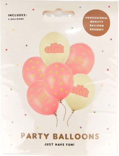 Zestaw lateksowych balonów It is Girl różowo-biały 6 szt.