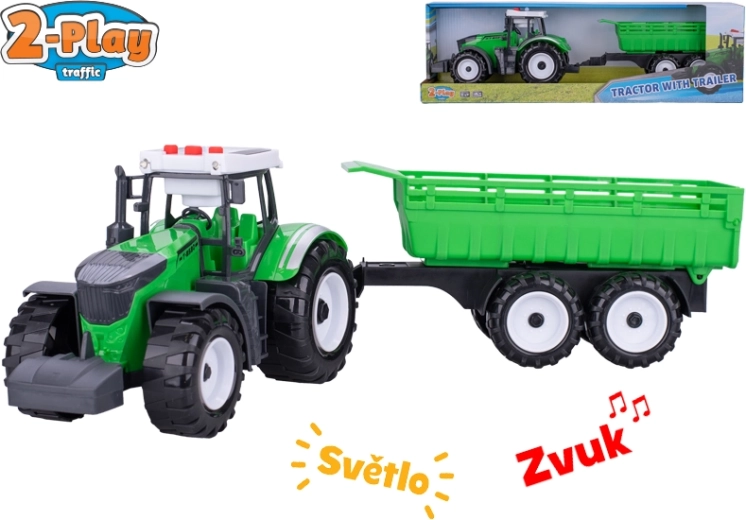 2-Play traktor z przyczepą ze światłami i dźwiękami, napęd na inercję, 45 cm