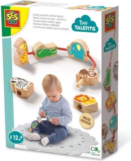 SES Creative Tiny Talents drewniane zwierzątka do nawlekania