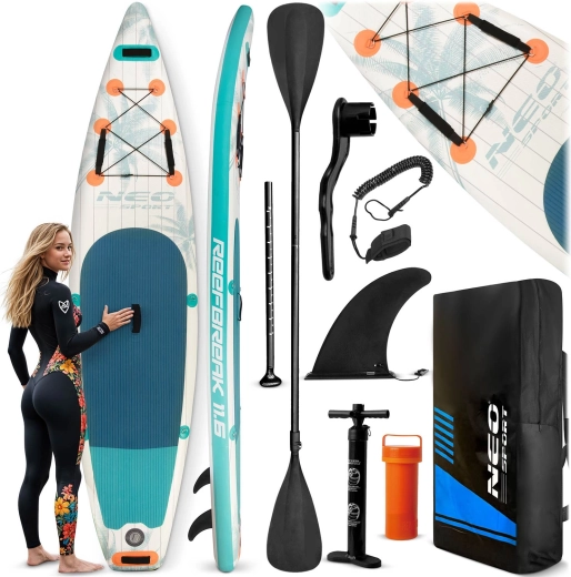 Neo-Sport dmuchany paddleboard SUP Reefbreak 11’6 (350 × 81 × 15 cm) – zestaw z akcesoriami