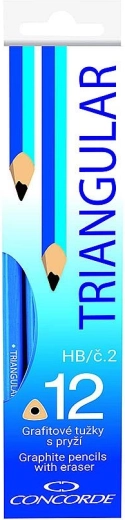 Ołówki grafitowe CONCORDE trójkątne z gumką, HB, 12 szt.