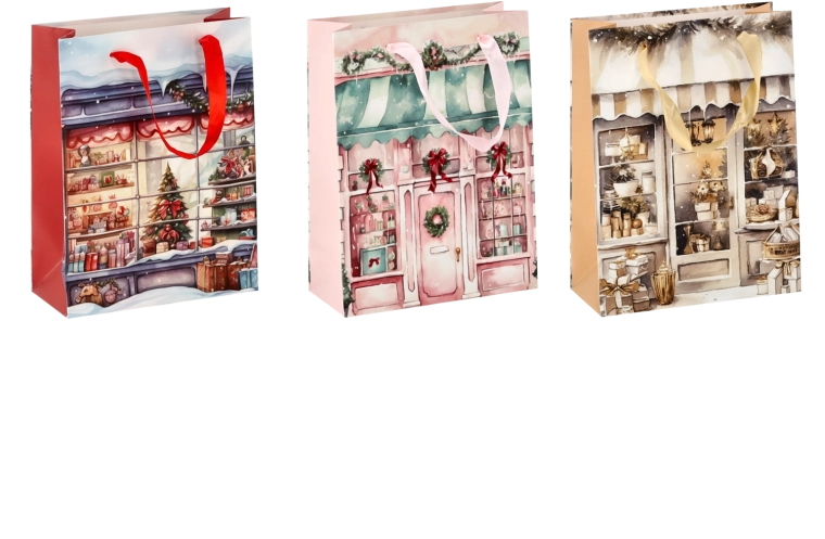 Świąteczna torebka prezentowa z motywem domku 18 × 24 × 8 cm