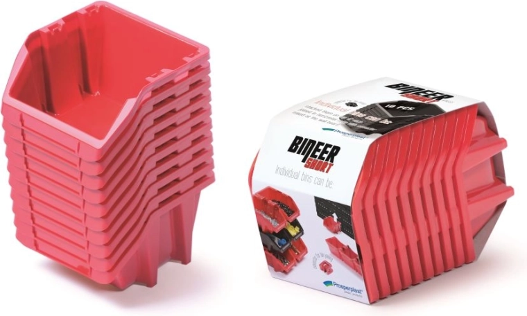 Zestaw pojemników magazynowych 10 szt. Bineer Short, 180 × 98 × 118 mm, czerwony