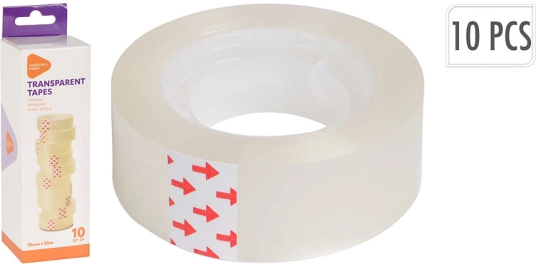 Taśma klejąca transparentna 15 mm × 30 m, opakowanie 10 szt.