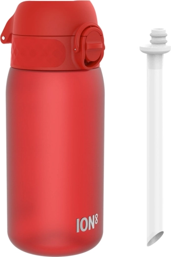 ION8 dziecięca butelka na wodę ze słomką 350 ml, czerwona