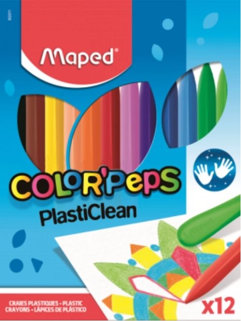 Trójkątne plastikowe kredki MAPED Color'Peps PlastiClean, 12 szt.