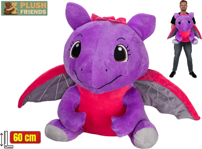 Plush Friends fioletowy pluszowy smok 60 cm, siedzący