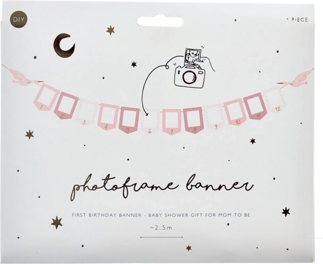 Papierowa girlanda fotograficzna z czepkiem Girl, różowa, 3 m