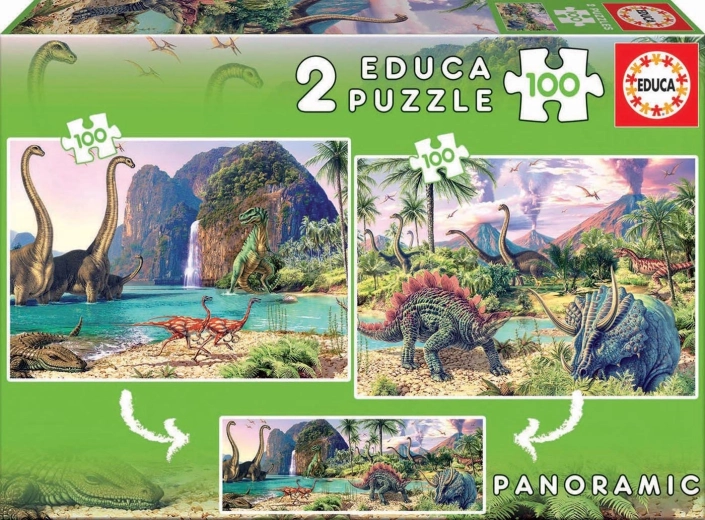 panoramiczne puzzle świat dinozaurów 2×100 elementów