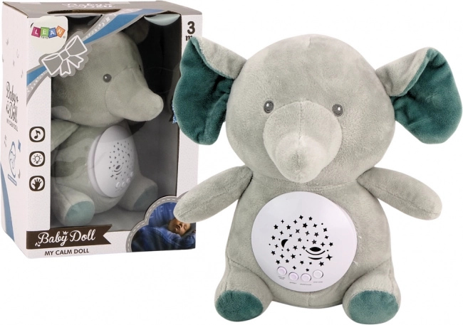 Usypiający miś Słonik z projekcją gwiazd i melodiami - szary