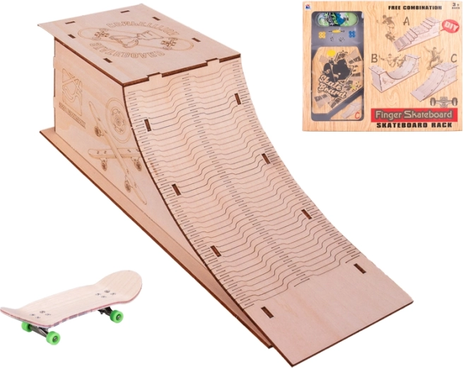 skateboard 10 cm z drewnianą rampą – metalowy mini fingerboard set