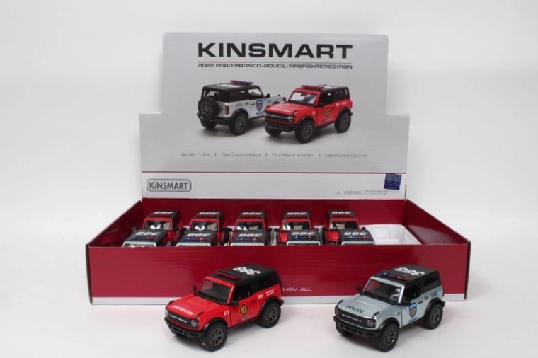 Ford Bronco – auto policyjne lub strażackie 1:34 z otwieranymi drzwiami i napędem pull-back