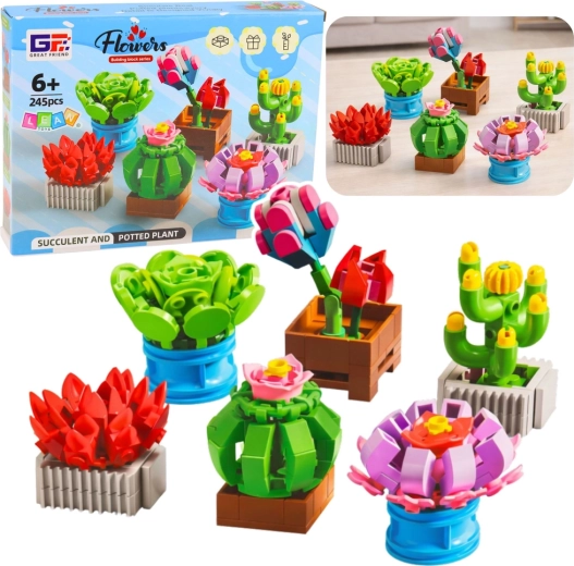 Klocki kwiaty w doniczkach 245 elementów, 6 modeli