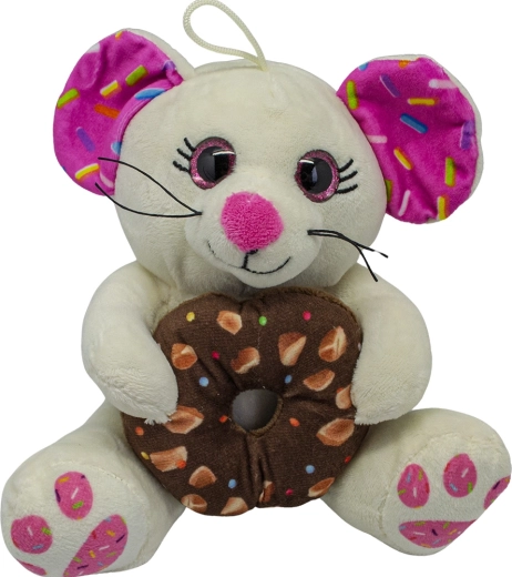 Pluszowa mysz z donutem biała 20 cm