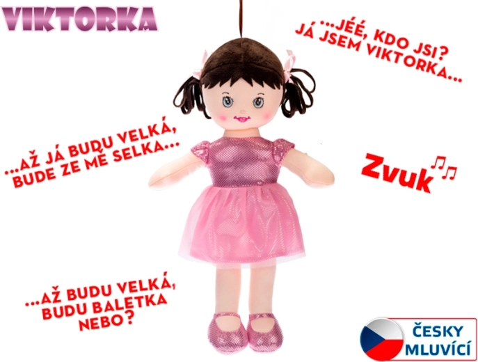 Mówiąca szmaciana lalka Wiktorka 32 cm – jasnoróżowa