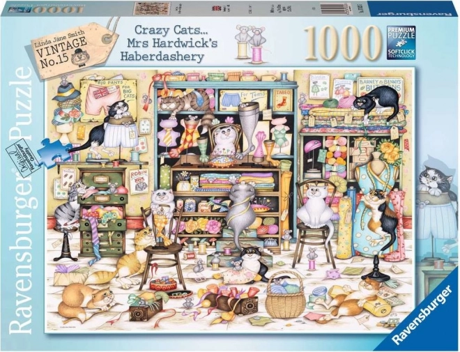 Puzzle RAVENSBURGER Crazy Cats – psoty kotów w pasmanterii, 1000 elementów