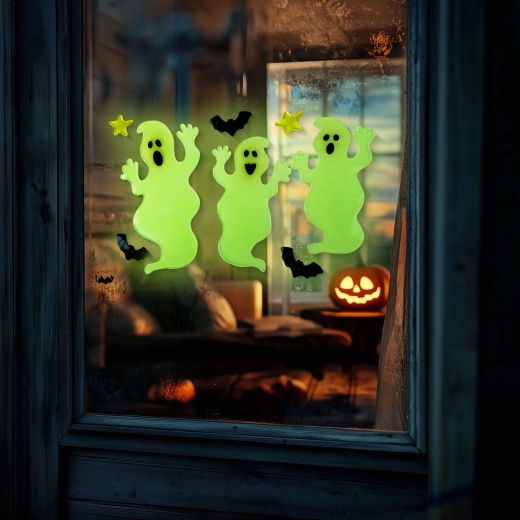 Fosforyzująca halloweenowa dekoracja na okno duch - 1 sztuka