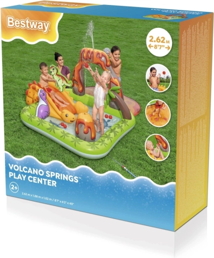 Nadmuchiwane centrum zabaw dinozaury ze zjeżdżalnią i zraszaczem wodnym